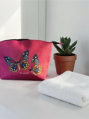 French Bulldog bold multi colored dot painted stylized butterflies pouch
